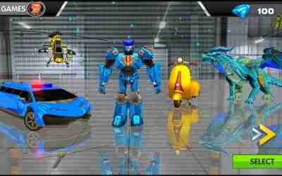 Flying Limo Robot Car Games 2022: Police Robot Vespa Dragon Helicopter – Android iOS Gameplay