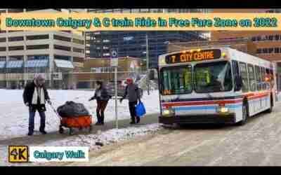 Downtown Calgary and Free C train ride in Free Fare Zone on January 2022 #calgary #alberta #canada