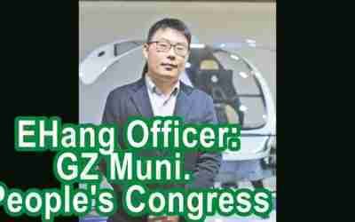 EHang officer introducing 3D intelligent transportation to Guangzhou Municipal People's Congress