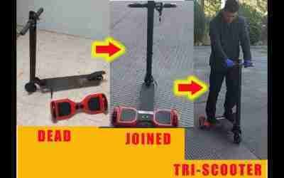 Broken hoverboard and scooter turns into TRI-SCOOTER