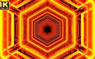 Neon Light Frame Moving background Futuristic luminous tunnel in the shape of a hexagon udaydigitals