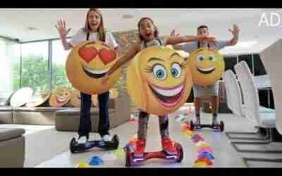 THE EMOJI MOVIE Crazy Hoverboard Challenge In Our House! Part 2 Family Fun Games