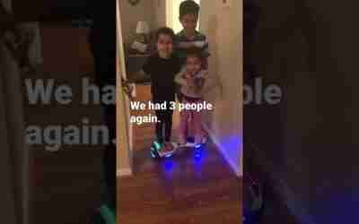 3 people on a hoverboard again with Walid Samia and our baby Maryem