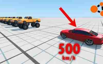 500 KM CAR vs 10 MONSTER TRUCKS┃BeamNG.drive