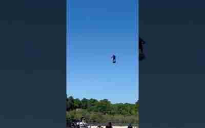 French flying man crashes his hoverboard