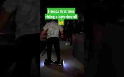 Friends first time riding hoverboard! (with a cat mask for some reason) #hoverboard
