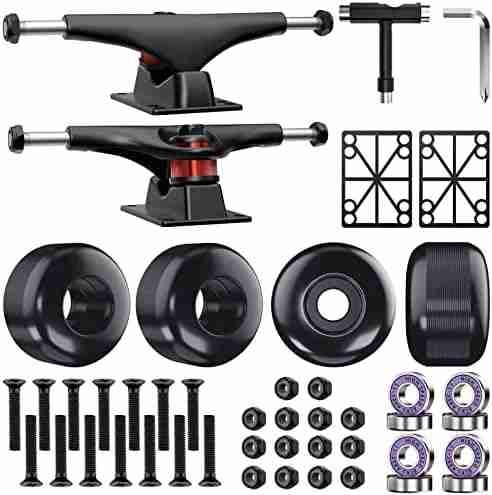 Jizmo Skateboard Trucks, Fits 7.75-8.25″ Deck, Skateboard Wheels 52mm, Skateboard Bearings ABEC-11, Skateboard Pads, Skateboard Hardware Tool Combo Starter Set