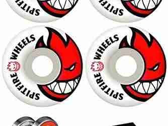 Spitfire 52mm Wheels Bighead White/Red Skateboard Wheels – 99a with Bones Bearings – 8mm Bones Reds Precision Skate Rated Skateboard Bearings (8) Pack – Bundle of 2 Items
