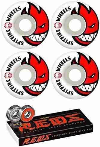 Spitfire 52mm Wheels Bighead White/Red Skateboard Wheels – 99a with Bones Bearings – 8mm Bones Reds Precision Skate Rated Skateboard Bearings (8) Pack – Bundle of 2 Items