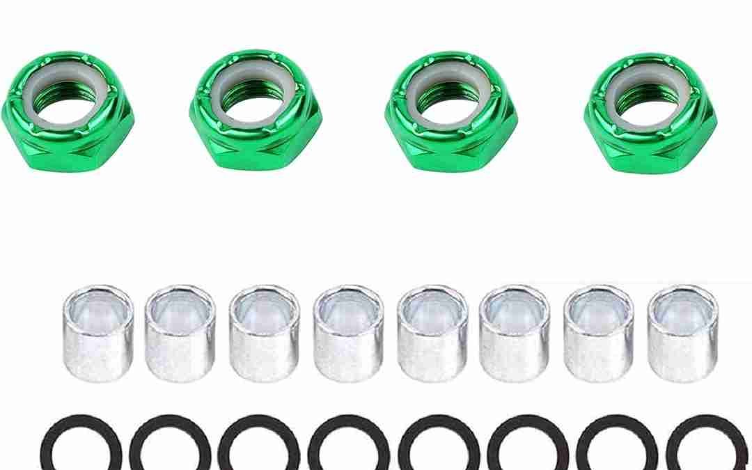 8 Pieces Skateboard Truck Color Nuts and 16 Pieces Skateboard Truck Axle Washers and 8pcs Precision Spacers for Longboards and Skateboard Hardware Kit