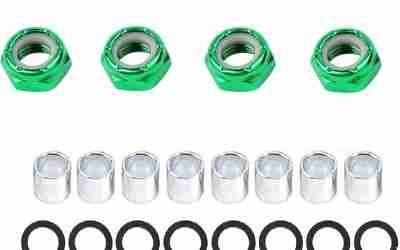 8 Pieces Skateboard Truck Color Nuts and 16 Pieces Skateboard Truck Axle Washers and 8pcs Precision Spacers for Longboards and Skateboard Hardware Kit