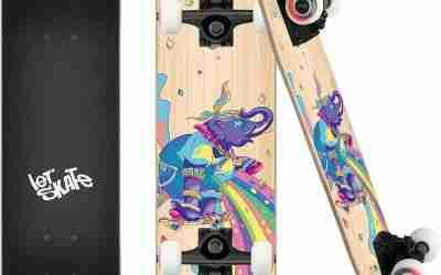 Skateboards for Beginners, 31″x8″ Complete Skateboard for Kids Teens & Adults, 7 Layer Canadian Maple Wood Double Kick Deck Concave Standard and Tricks Skateboard with All-in-1 Skate Tool
