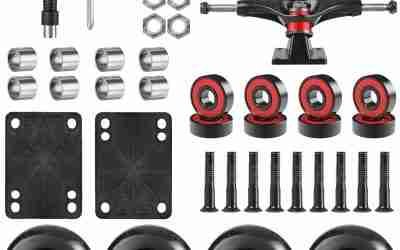 Skateboard Wheels Set,Include Skateboard Trucks, Skateboard Wheels 60mm, Skateboard Bearings, Skateboard Pads, Skateboard Hardware 1″