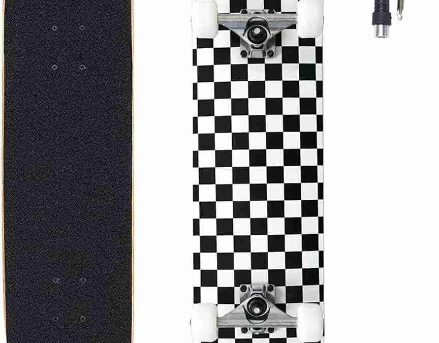 ANNEE 31×8 Inch Pro Skateboard Complete,7 Layer Canadian Maple Wood Double Kick Concave Skate Boards, Tricks Skateboards for Youths,Beginners,Girls,Boys,Kids,Teens,Adults (Black, White)