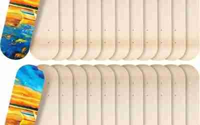 Meooeck Blank Skateboard Wooden Decks Bulk Beginner Kid Mini Maple Skateboard 17 x 5 Inch 7 Ply Double Tail Skate Light Decks for Painting Replacement Decoration