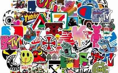 100pcs Skateboard Brand Cool Stickers Pack for Teens, Classic Brand Logo Stickers for Laptop Skate Water Bottles Phone Bicycle Luggage Helmet Motorcycle Bumper Waterproof