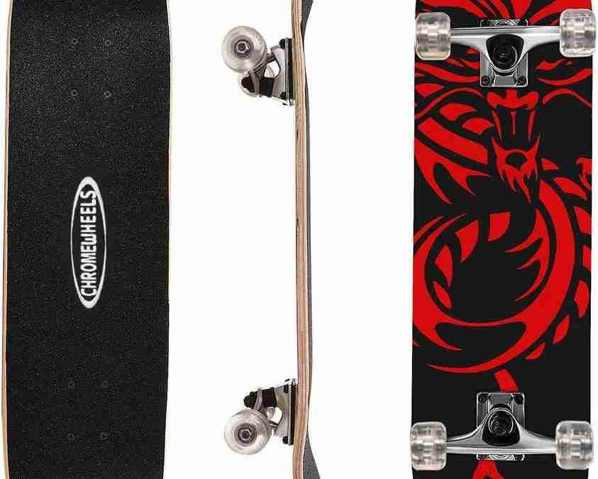 ChromeWheels 31 inch Skateboard Double Kick Skate Board Cruiser Longboard 8 Layer Maple Deck Skateboards for Kids and Beginners