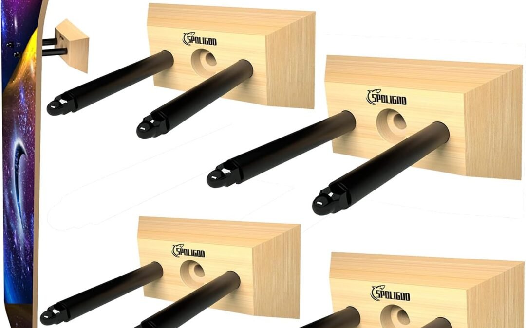 Skateboard Wall Mount Hanger, Wood Longboard Deck Display and Storage for Studio and Storeroom, Floating Effects (Beech Wood 4P)