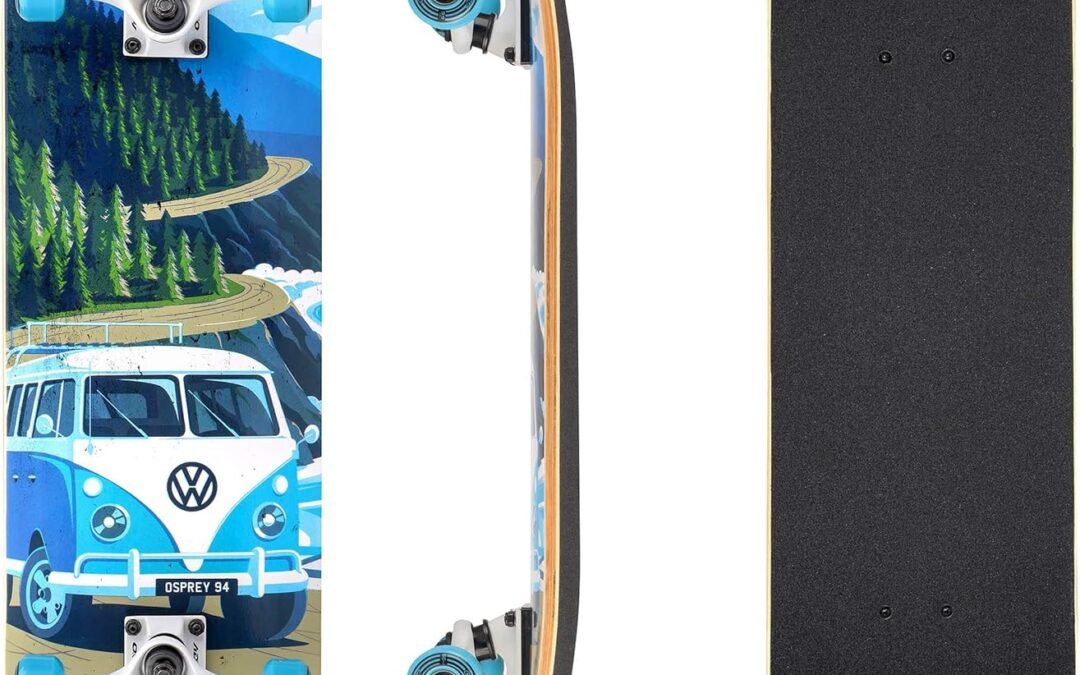 Osprey Volkswagen Professional Skateboard for Beginners | 31 Inch Double Kick Concave Adult Skateboard with ABEC 7 Bearings