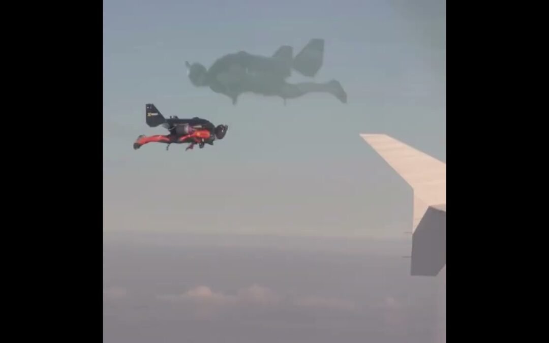 Chasing an Airbus A380 with personal jet pack wings through the skies of Dubai on a beautiful day.