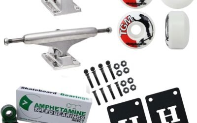 Independent Skateboard Trucks and Wheels Package – Includes 139 Standard Stage 11 Trucks, 52mm TGM Logo White Wheels, ABEC 7 Beraings, Risers, and Mounting Hardware