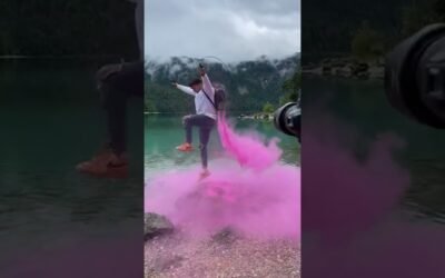Pink jetpack on the lake