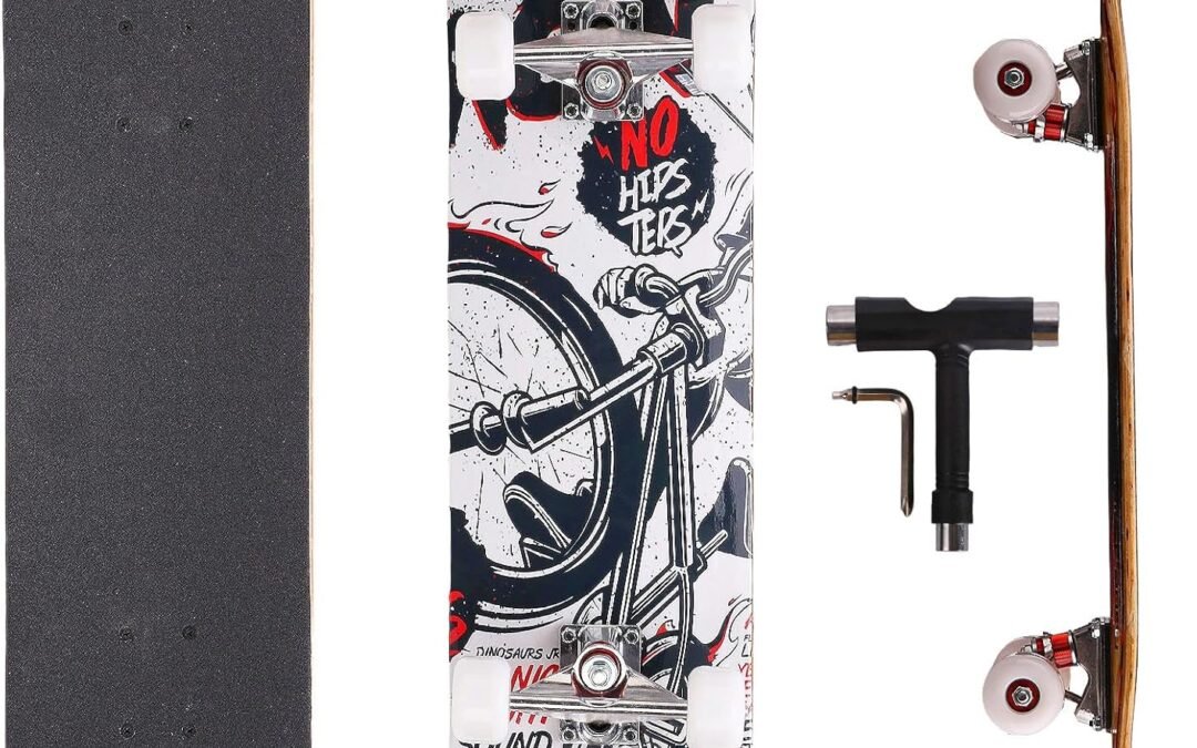 Cartoon Professional Double Kick Skateboard, 31 inch Maple Deck, ABEC-9 Bearings, 95A PU Wheels