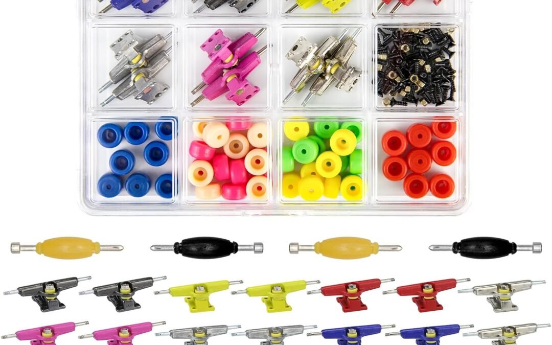 14Pcs Multicolour Trucks 48Pcs Wheels 60Pcs Screws & 30PCS Nuts & 4PCS Spanner Tool for 96mm Fingerboard Skateboard Wooden Deck Parts