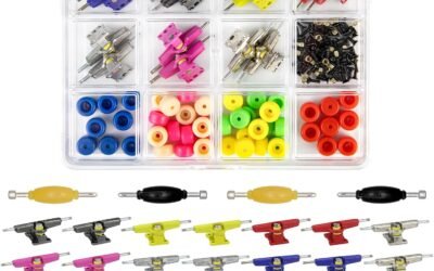 14Pcs Multicolour Trucks 48Pcs Wheels 60Pcs Screws & 30PCS Nuts & 4PCS Spanner Tool for 96mm Fingerboard Skateboard Wooden Deck Parts