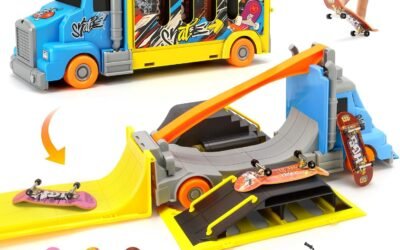 Finger Skateboard Park Set, 2-in-1 Transforming Truck Vehicle with 3 Fingerboards, Finger Bike, Skatepark Deck Ramps, Storage Case,Skateboard Finger Toys Gift for Boys & Girls Ages 3+